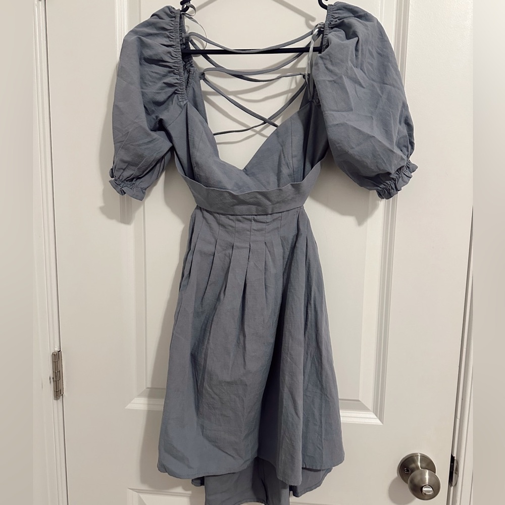 Blue boutique open back tie dress